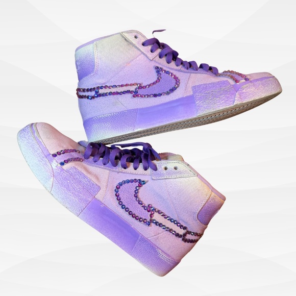 Custom Nike Blazer Mid '77 Lilic Rhinestone Sneakers US 6Y / Women's 7.5 - Picture 1 of 5